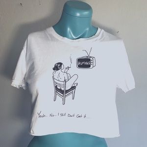 XS graphic crop top t shirt white